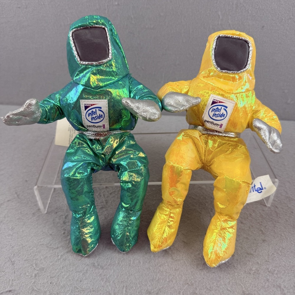Intel 8" Inside Pentium II‎ BUNNY PEOPLE 1997 Astronaut Beanies Set of 2
